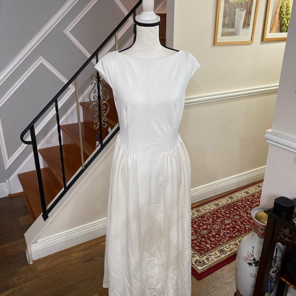 Fashion Nova Ivory Boatneck Cap-Sleeve Dress